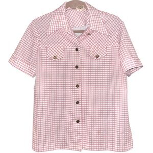 “Marci Sportswear” Mod Vtg 60’s pink & white short sleeve button down
